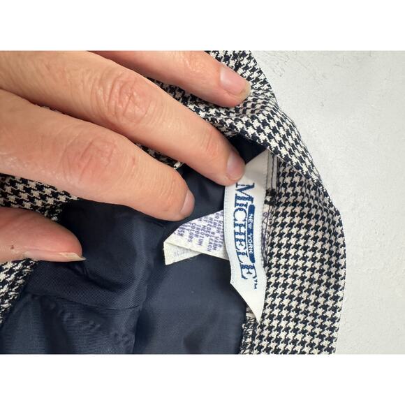 Vintage Michel T Skirt Fits M Black White Houndstooth Wool Blend‎ Pencil Preppy - Picture 7 of 8